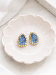 Dusty Blue Crystal Stud Earrings, Bridal Blue Pear Shaped Earrings, Denim Blue Bridesmaids Earrings, Blue Wedding Earrings, Handmade