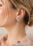 Dusty Blue Crystal Stud Earrings, Bridal Blue Pear Shaped Earrings, Denim Blue Bridesmaids Earrings, Blue Wedding Earrings, Handmade