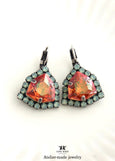 Orange Green Oxidized Silver Earrings, Rare Burnt Dark Orange Drop Earrings, Wedding Jewelry For Mom, Gift for woman, Green Orange Jewelry