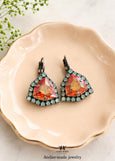 Orange Green Oxidized Silver Earrings, Rare Burnt Dark Orange Drop Earrings, Wedding Jewelry For Mom, Gift for woman, Green Orange Jewelry