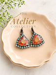 Orange Green Oxidized Silver Earrings, Rare Burnt Dark Orange Drop Earrings, Wedding Jewelry For Mom, Gift for woman, Green Orange Jewelry