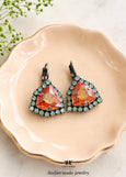 Orange Green Oxidized Silver Earrings, Rare Burnt Dark Orange Drop Earrings, Wedding Jewelry For Mom, Gift for woman, Green Orange Jewelry