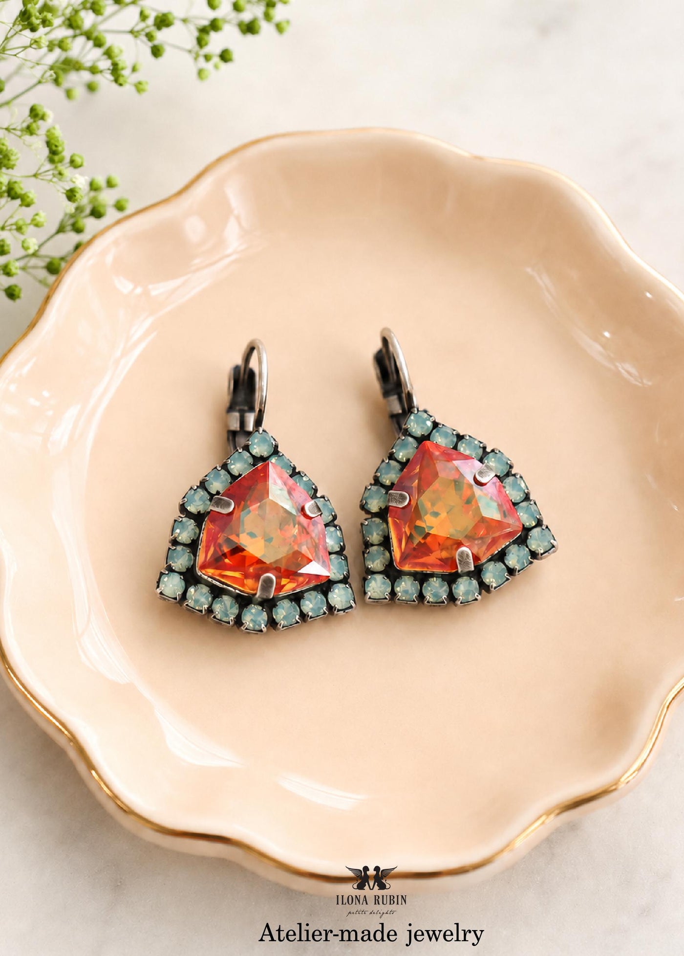 Orange Green Oxidized Silver Earrings, Rare Burnt Dark Orange Drop Earrings, Wedding Jewelry For Mom, Gift for woman, Green Orange Jewelry