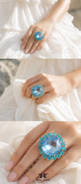 Blue Cocktail Crystal Ring, Ocean Blue Green Statement Crystal Ring, Statement Blue Crystal Ring, Adjustable Cocktail Pink Ring, Gift For