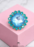 Blue Cocktail Crystal Ring, Ocean Blue Green Statement Crystal Ring, Statement Blue Crystal Ring, Adjustable Cocktail Pink Ring, Gift For