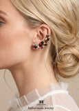 Red Black Climbing Earrings, Black Gold Ear Climber Crawler Earrings, Crystal Statement Ear Cuff, Christmas Gift for Her, Evening Earrings