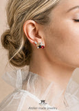 Red Black Climbing Earrings, Black Gold Ear Climber Crawler Earrings, Crystal Statement Ear Cuff, Christmas Gift for Her, Evening Earrings