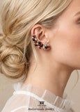 Red Black Climbing Earrings, Black Gold Ear Climber Crawler Earrings, Crystal Statement Ear Cuff, Christmas Gift for Her, Evening Earrings