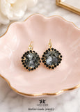 Gray Black Drop Earrings, Gray Bridal Lever Back Embellished Swarovski Crystal Earrings, Black Gray Wedding Jewelry, Light Gray Earrings