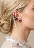 Red Black Climbing Earrings, Black Gold Ear Climber Crawler Earrings, Crystal Statement Ear Cuff, Christmas Gift for Her, Evening Earrings
