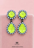 Yellow Neon Earrings, Powder Blue Electric Yellow Chandelier Swarovski Crystal Earrings, Yellow Blue Drop Earrings, Summer Earrings