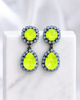 Yellow Neon Earrings, Powder Blue Electric Yellow Chandelier Swarovski Crystal Earrings, Yellow Blue Drop Earrings, Summer Earrings