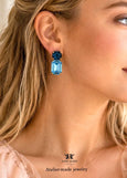 Light Sapphire Blue Bridal Classic Wedding Stud Earrings, Navy Blue Crystal Emerald Cut Earrings, Aquamarine Blue Statement Studs