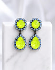 Yellow Neon Earrings, Powder Blue Electric Yellow Chandelier Swarovski Crystal Earrings, Yellow Blue Drop Earrings, Summer Earrings