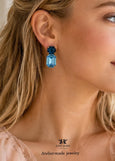 Light Sapphire Blue Bridal Classic Wedding Stud Earrings, Navy Blue Crystal Emerald Cut Earrings, Aquamarine Blue Statement Studs