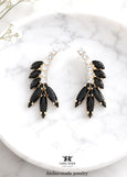 Black Crystal Earrings, Bridal Black Gold Cluster Stud Earrings, Bridesmaids Black Jet Earrings, Black Wedding Jewelry, Black Stud Earrings