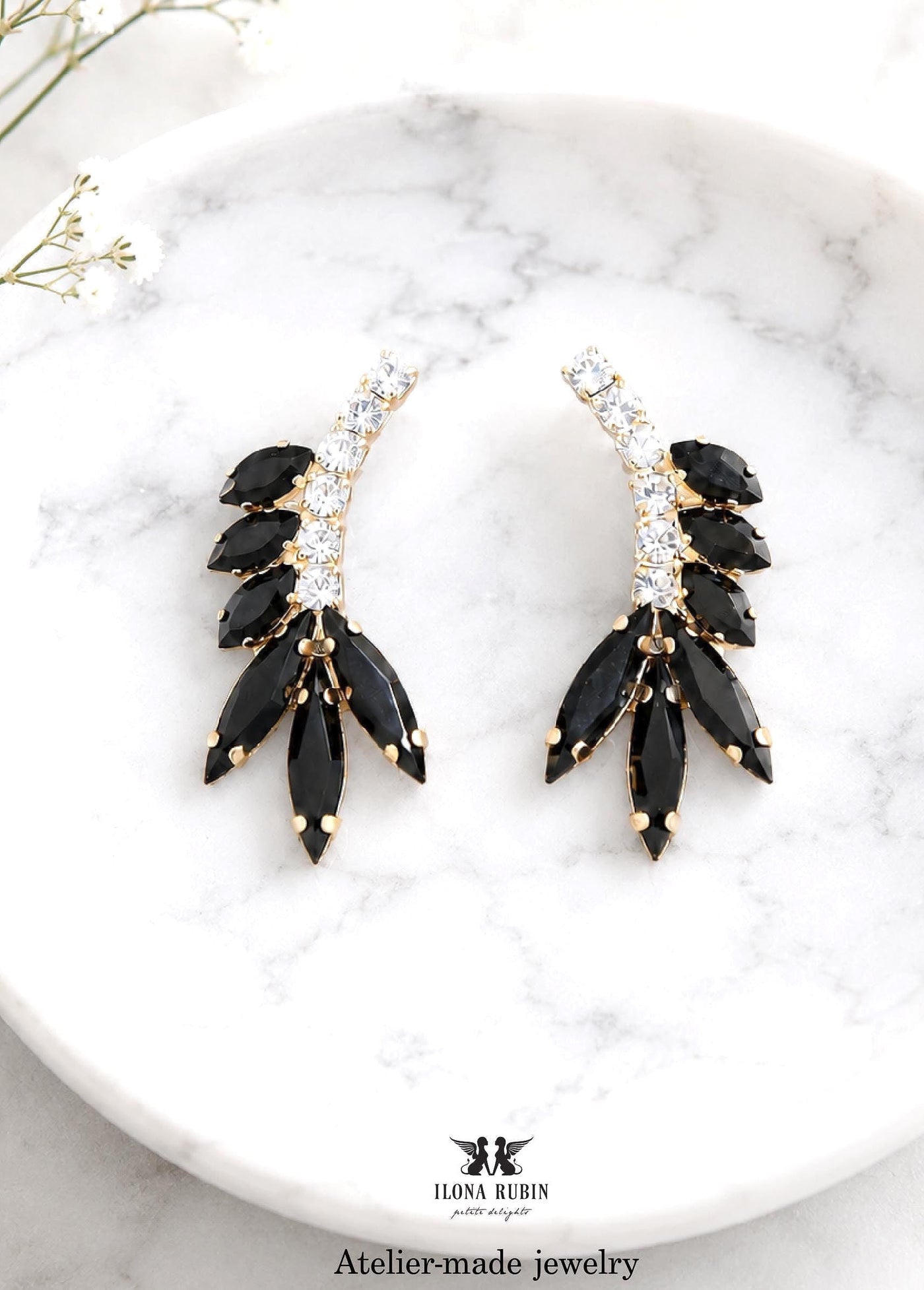 Black Crystal Earrings, Bridal Black Gold Cluster Stud Earrings, Bridesmaids Black Jet Earrings, Black Wedding Jewelry, Black Stud Earrings