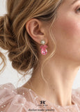 Pink Cluster Bridal Earrings, Dahlia Pink embellished with Swarovski crystal Earrings, Gift for Woman, Hot Pink Bridesmaid Jewelry
