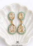 Champagne Chandelier Earrings, Bridal Champagne Drop Earrings, Light Yellow Wedding Earrings, Statement Bridal Gold Turquoise Earrings