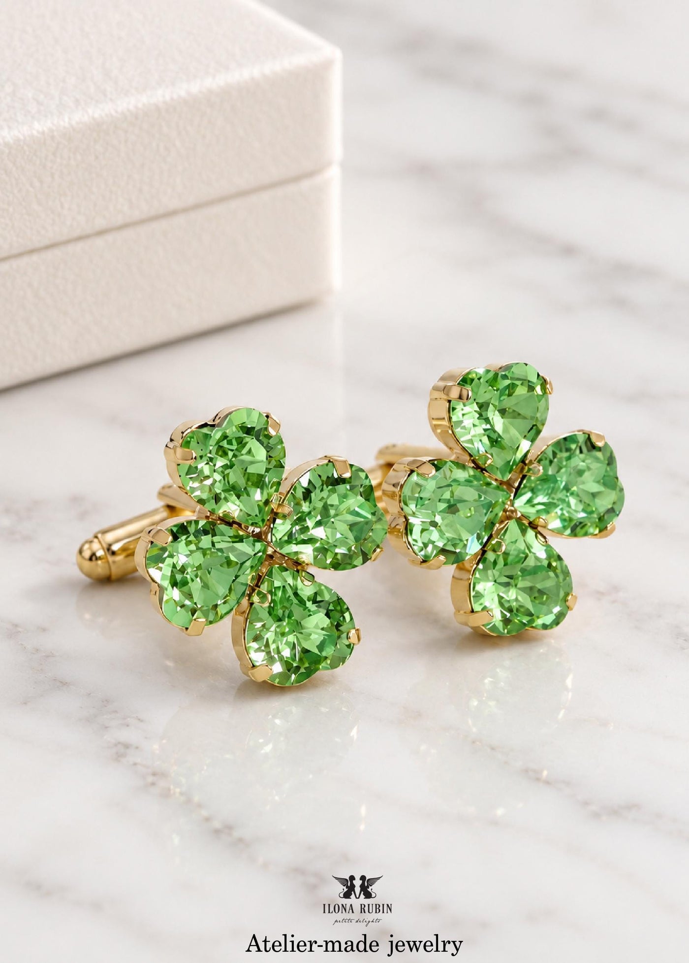 Green Clover Cufflinks, Irish Wedding Cufflinks, Four Leaf Clover Cufflinks, Good Luck Cufflinks, Emerald Crystal Groom Groomsmen Gift