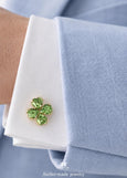Green Clover Cufflinks, Irish Wedding Cufflinks, Four Leaf Clover Cufflinks, Good Luck Cufflinks, Emerald Crystal Groom Groomsmen Gift