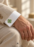 Green Clover Cufflinks, Irish Wedding Cufflinks, Four Leaf Clover Cufflinks, Good Luck Cufflinks, Emerald Crystal Groom Groomsmen Gift