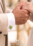 Green Clover Cufflinks, Irish Wedding Cufflinks, Four Leaf Clover Cufflinks, Good Luck Cufflinks, Emerald Crystal Groom Groomsmen Gift