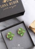 Green Clover Cufflinks, Irish Wedding Cufflinks, Four Leaf Clover Cufflinks, Good Luck Cufflinks, Emerald Crystal Groom Groomsmen Gift
