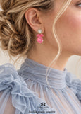 Pink Cluster Bridal Earrings, Dahlia Pink embellished with Swarovski crystal Earrings, Gift for Woman, Hot Pink Bridesmaid Jewelry