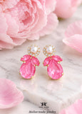 Pink Cluster Bridal Earrings, Dahlia Pink embellished with Swarovski crystal Earrings, Gift for Woman, Hot Pink Bridesmaid Jewelry