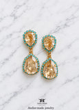 Champagne Chandelier Earrings, Bridal Champagne Drop Earrings, Light Yellow Wedding Earrings, Statement Bridal Gold Turquoise Earrings