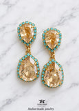 Champagne Chandelier Earrings, Bridal Champagne Drop Earrings, Light Yellow Wedding Earrings, Statement Bridal Gold Turquoise Earrings