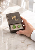Green Clover Cufflinks, Irish Wedding Cufflinks, Four Leaf Clover Cufflinks, Good Luck Cufflinks, Emerald Crystal Groom Groomsmen Gift