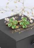 Green Clover Cufflinks, Irish Wedding Cufflinks, Four Leaf Clover Cufflinks, Good Luck Cufflinks, Emerald Crystal Groom Groomsmen Gift