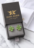 Green Clover Cufflinks, Irish Wedding Cufflinks, Four Leaf Clover Cufflinks, Good Luck Cufflinks, Emerald Crystal Groom Groomsmen Gift