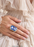 Blue Cocktail Crystal Ring, Statement Cobalt Blue Crystal Ring, Dark Blue Adjustable Crystal Cocktail Ring, Blue Emerald Cut Crystal Ring.