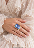 Blue Cocktail Crystal Ring, Statement Cobalt Blue Crystal Ring, Dark Blue Adjustable Crystal Cocktail Ring, Blue Emerald Cut Crystal Ring.