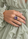Purple Cocktail Crystal Ring, Purple Violet Green Adjustable Ring, Mulberry Purple Statement Ring, Adjustable Crystal Ring