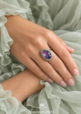 Purple Cocktail Crystal Ring, Purple Violet Green Adjustable Ring, Mulberry Purple Statement Ring, Adjustable Crystal Ring