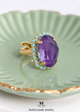 Purple Cocktail Crystal Ring, Purple Violet Green Adjustable Ring, Mulberry Purple Statement Ring, Adjustable Crystal Ring