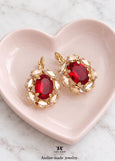 Ruby Red Embellished Swarovski Crystal Earrings, Bridal Garnet Red Crystal Champagne Halo Drop Earrings, Dark Red Wedding Jewelry