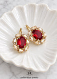 Ruby Red Embellished Swarovski Crystal Earrings, Bridal Garnet Red Crystal Champagne Halo Drop Earrings, Dark Red Wedding Jewelry