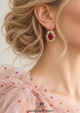 Ruby Red Embellished Swarovski Crystal Earrings, Bridal Garnet Red Crystal Champagne Halo Drop Earrings, Dark Red Wedding Jewelry