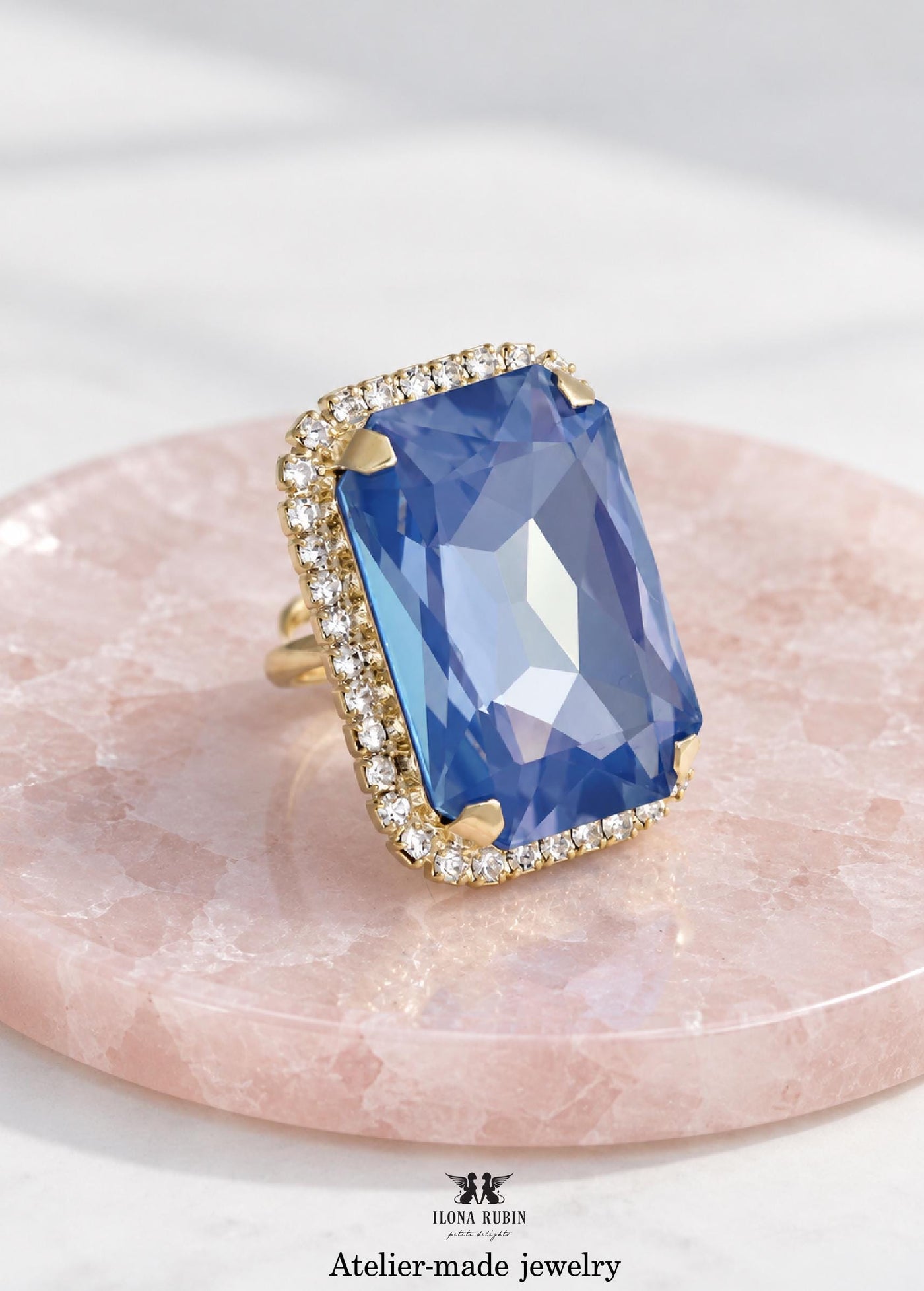 Blue Cocktail Crystal Ring, Statement Cobalt Blue Crystal Ring, Dark Blue Adjustable Crystal Cocktail Ring, Blue Emerald Cut Crystal Ring.