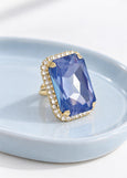 Blue Cocktail Crystal Ring, Statement Cobalt Blue Crystal Ring, Dark Blue Adjustable Crystal Cocktail Ring, Blue Emerald Cut Crystal Ring.