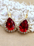 Red Drop Earrings, Bridal Red Drop Earrings, Ruby Red Crystal Drop Earrings, Bridesmaids Earrings, Gift For Her, Christmas Gifts For Mother