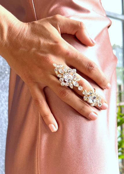 Yuliana Cocktail Ring, Clear Crystal Embellished Statement Cocktail Ring