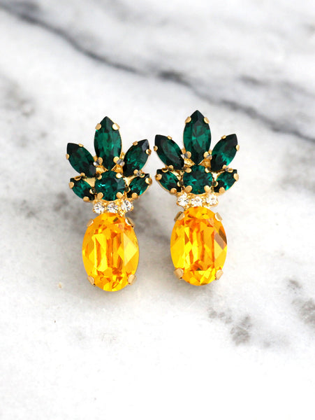Fruit Collection Pineapple Crystal Swarovski Cluster Earrings