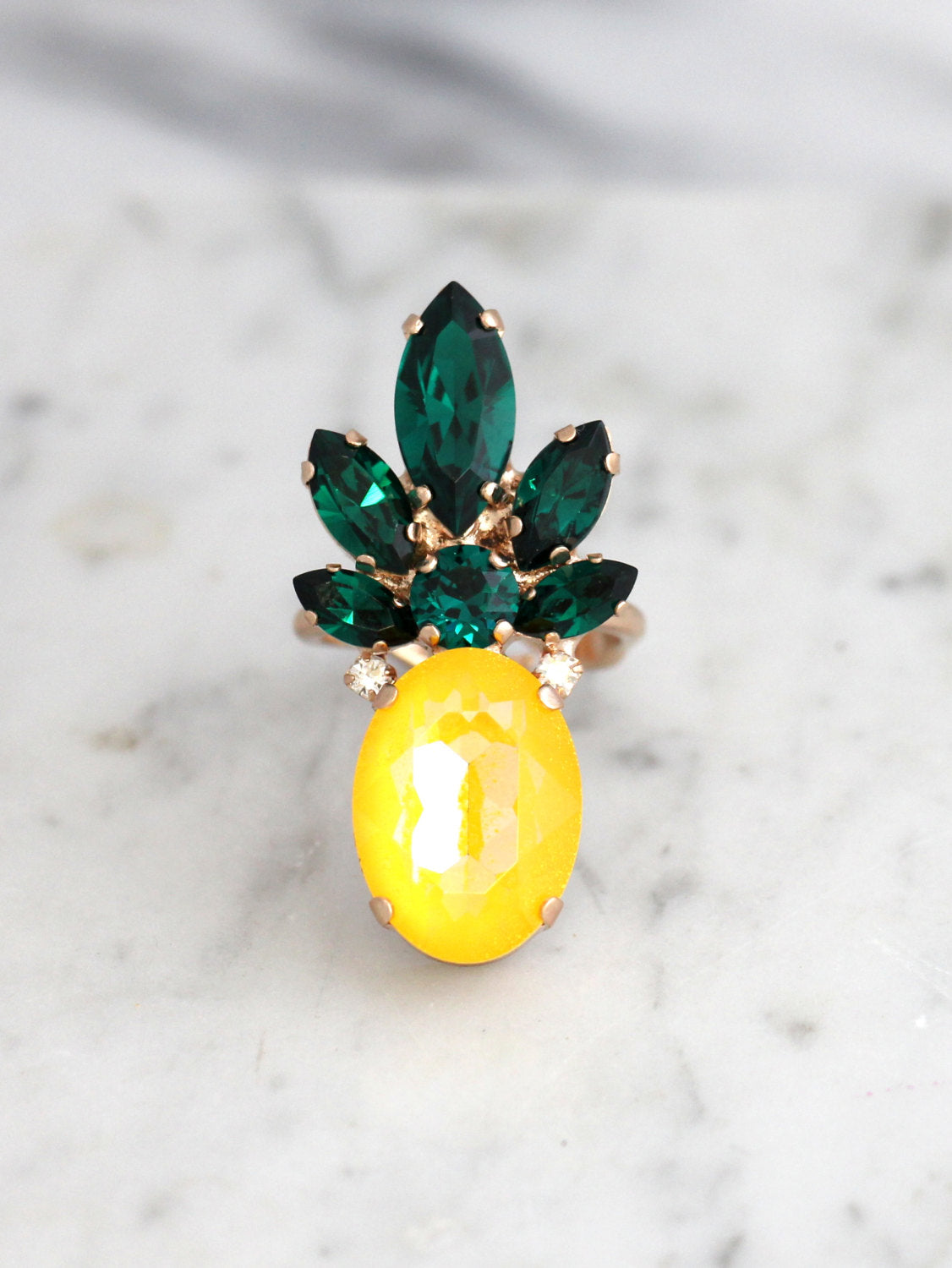 Fruit Collection Pineapple Crystal Swarovski Cocktail Ring