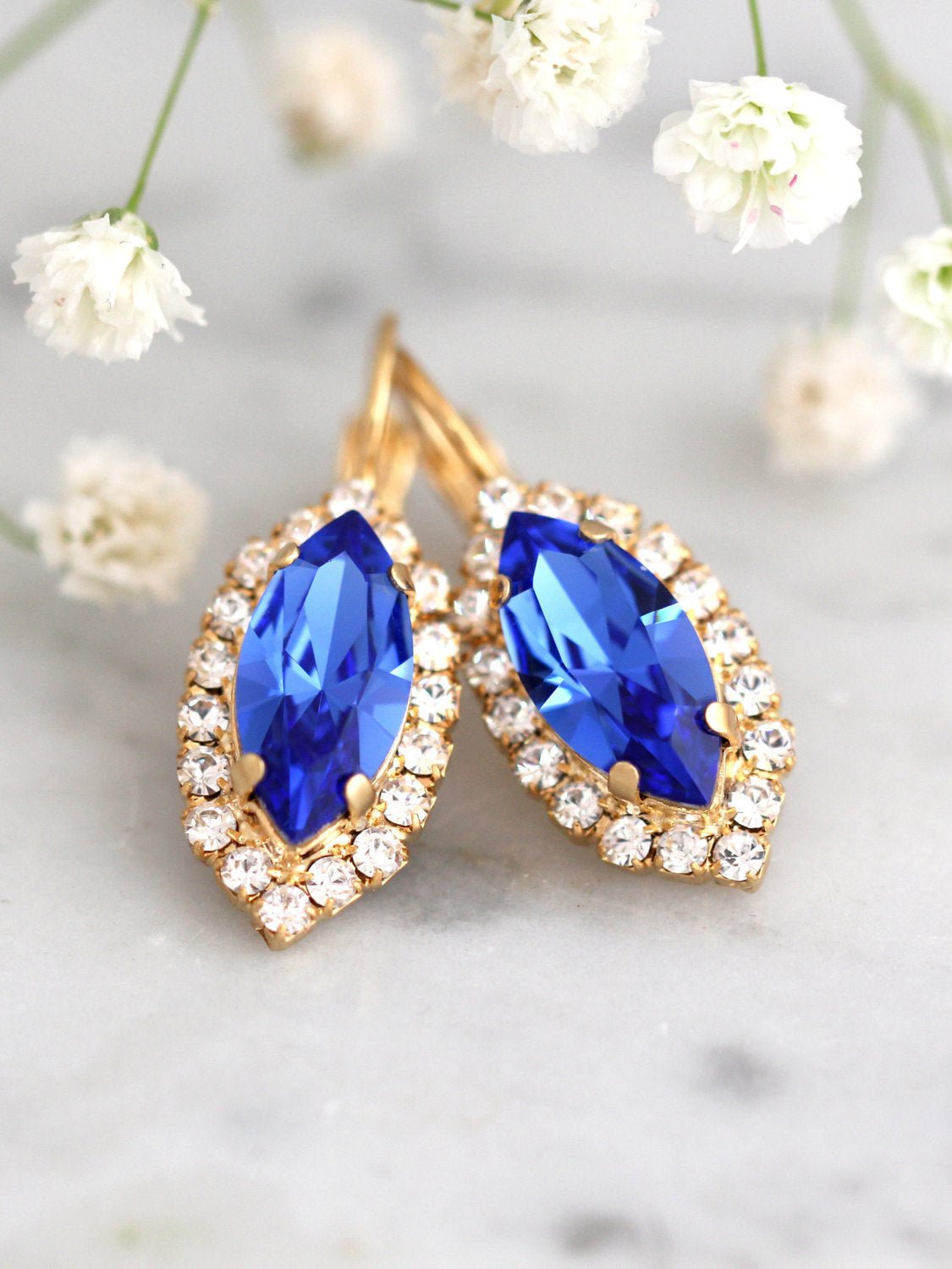 Marquize Sapphire Crystal Dangle Drop Earrings